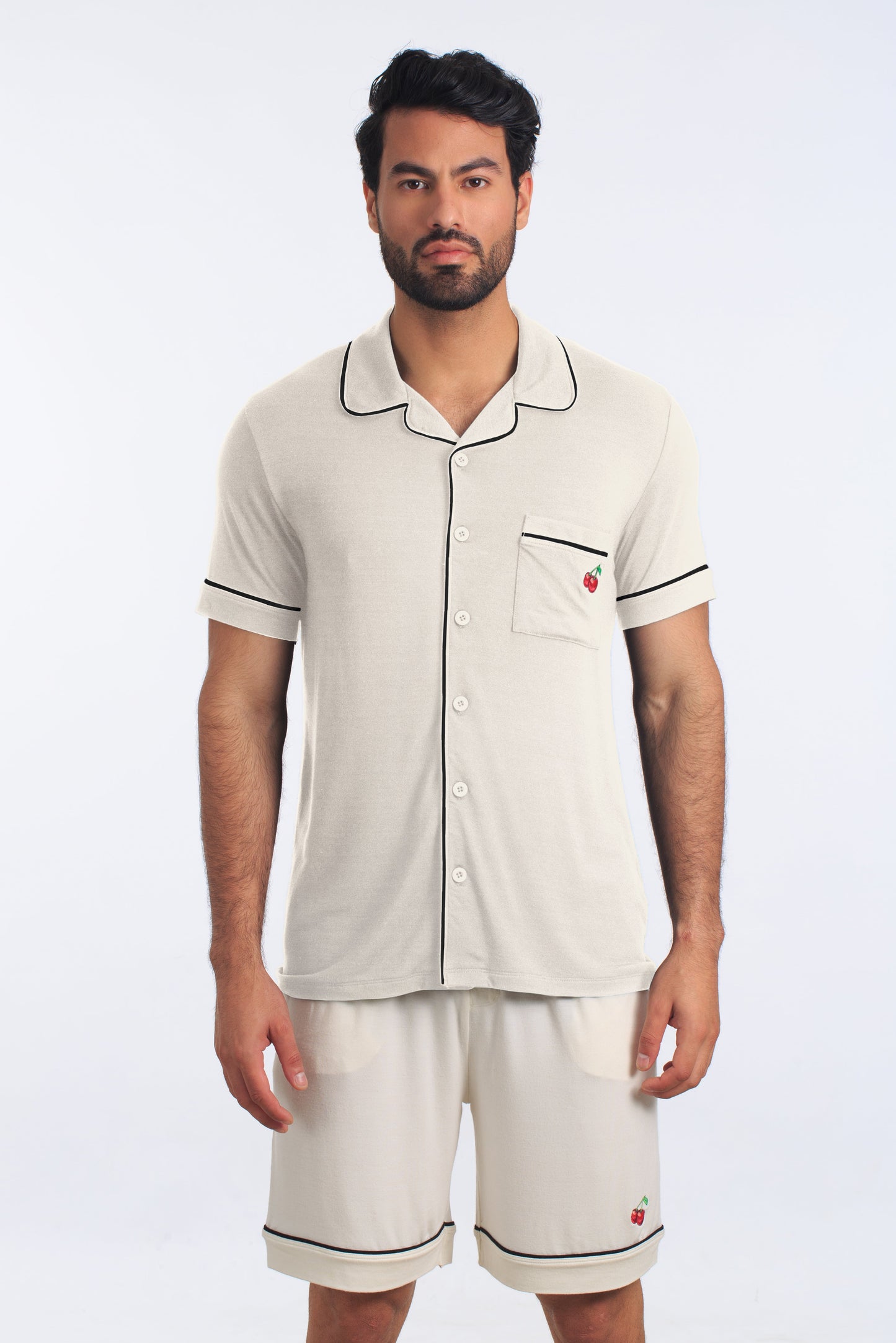 Cannoli Cream PJ Dapper Set (Shirt + Short) JBFSH4114 Front