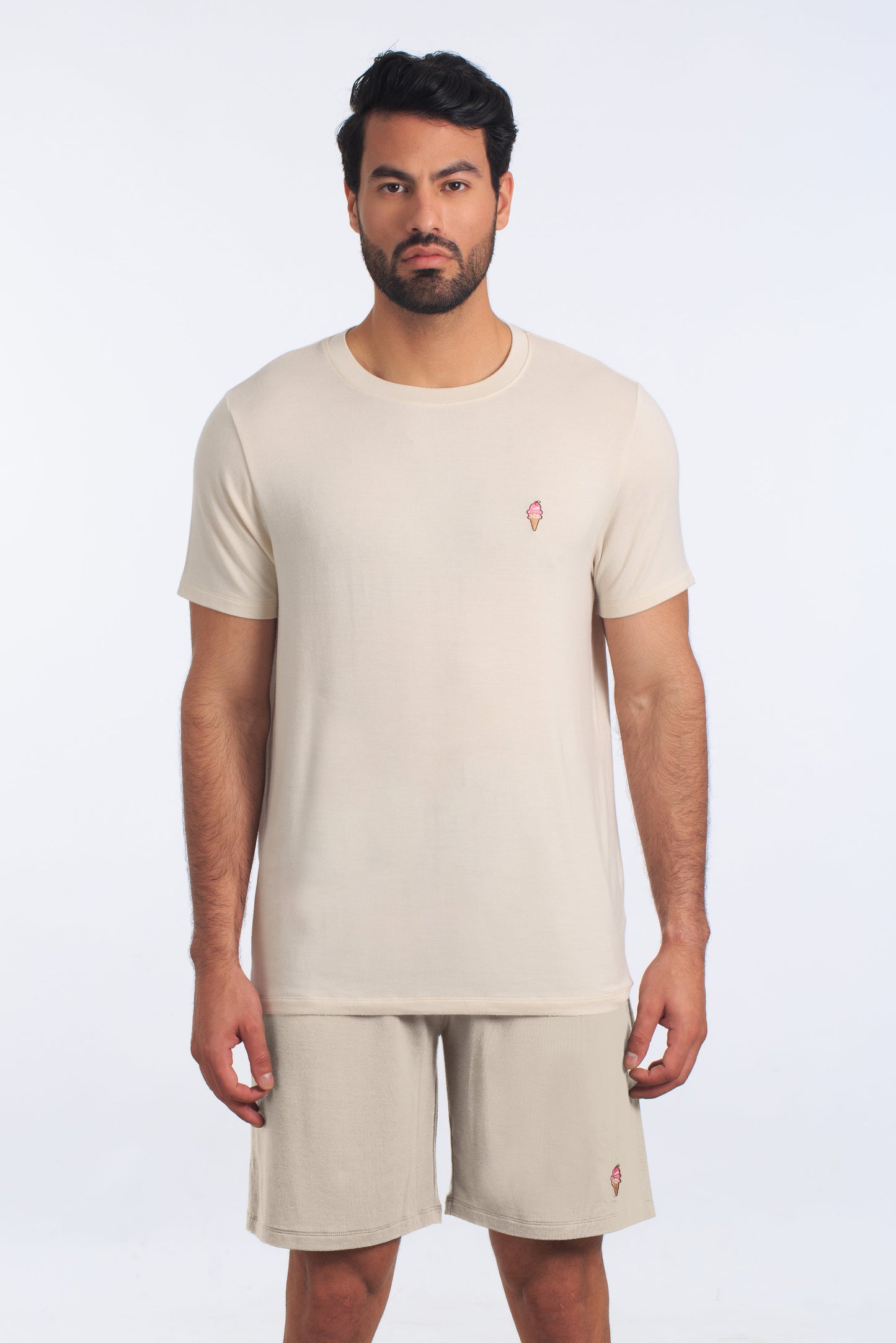 Oatmeal PJ Set (Tee + Short) JSH-4101 Front