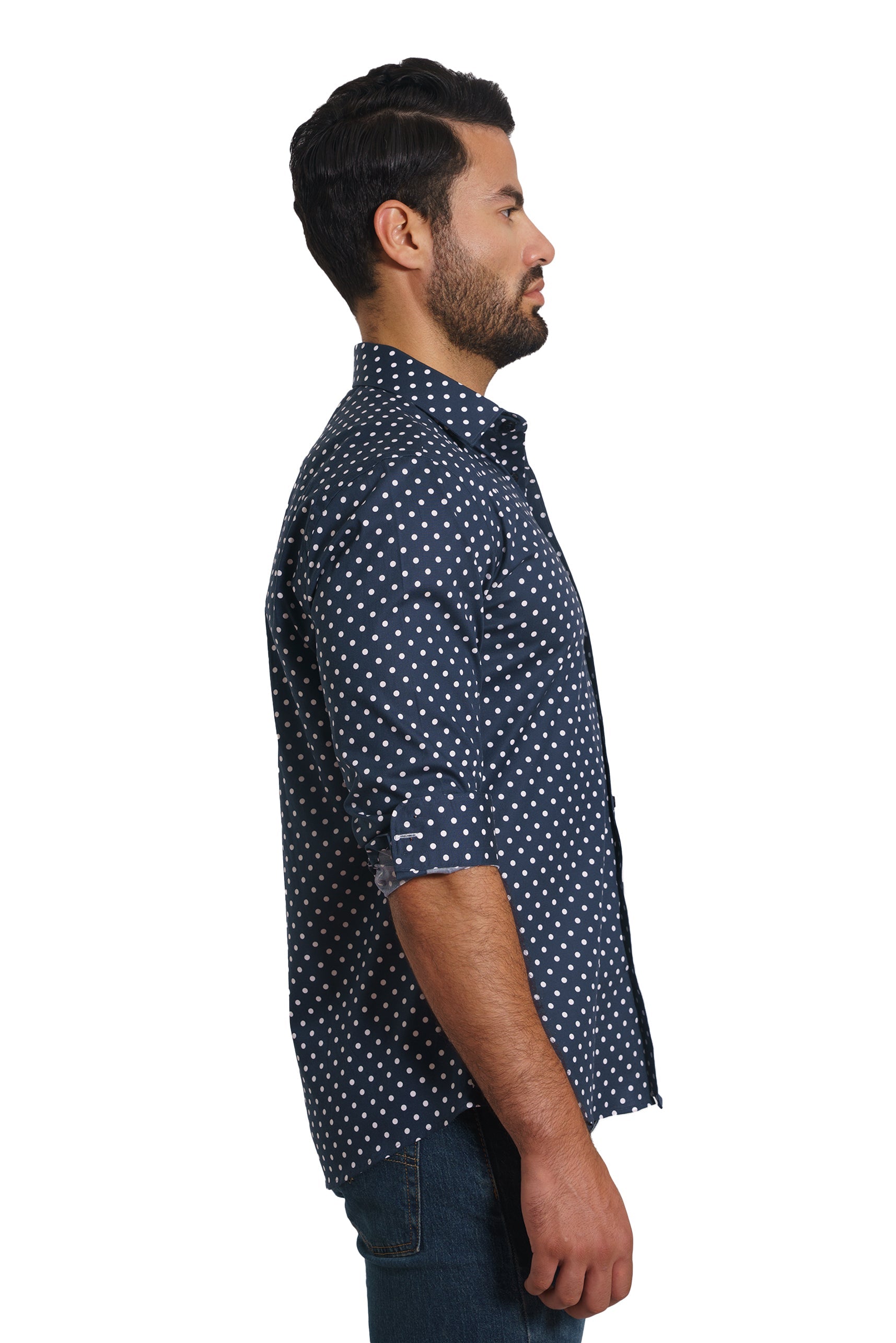Dark Navy Polka Dots Long Sleeve Shirt TH-2852 Side
