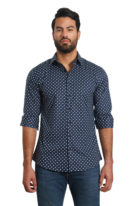 Dark Navy Polka Dots Long Sleeve Shirt TH-2852 Front