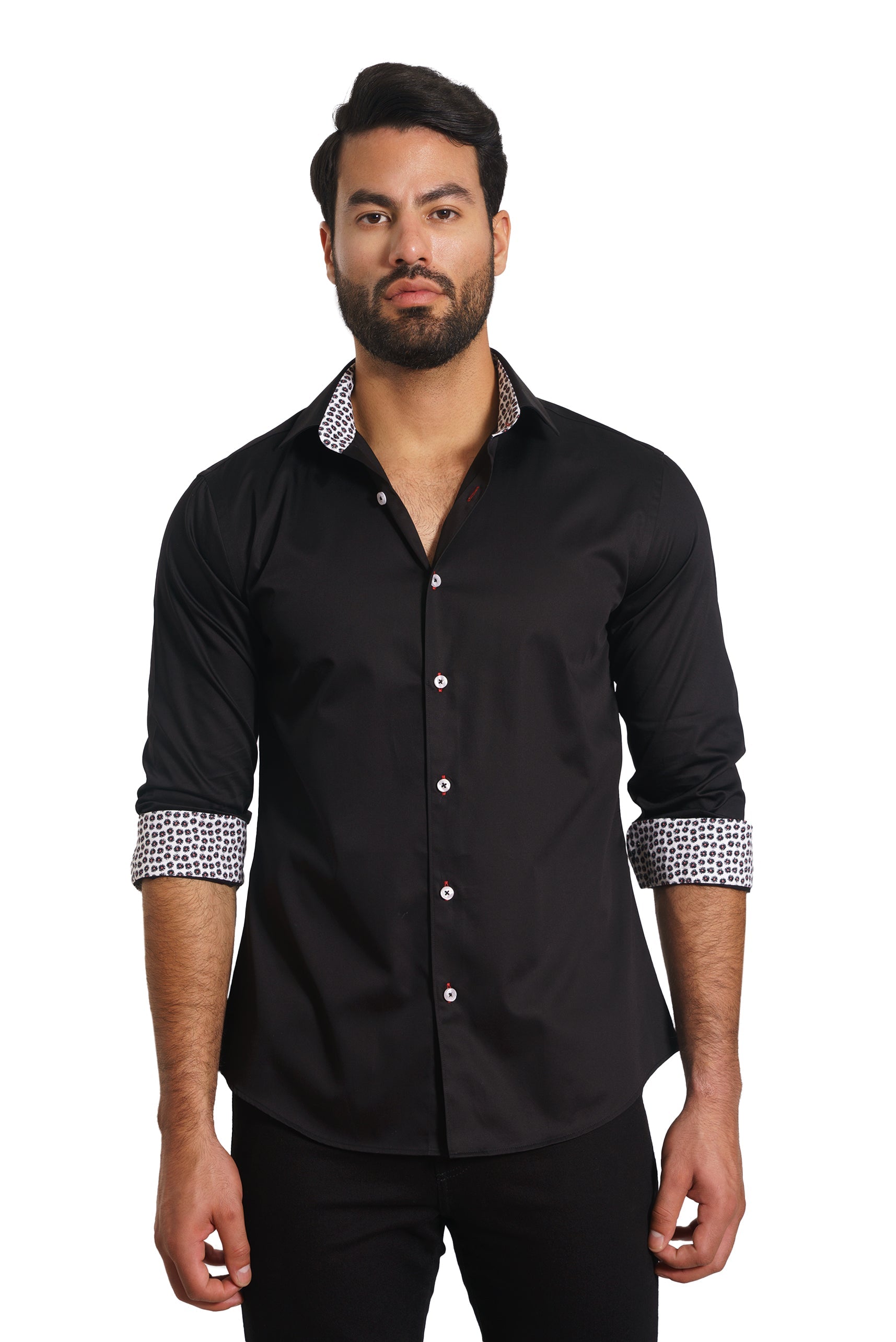 Jared Lang Mens Long Sleeve Shirt, Black, Small, Cotton
