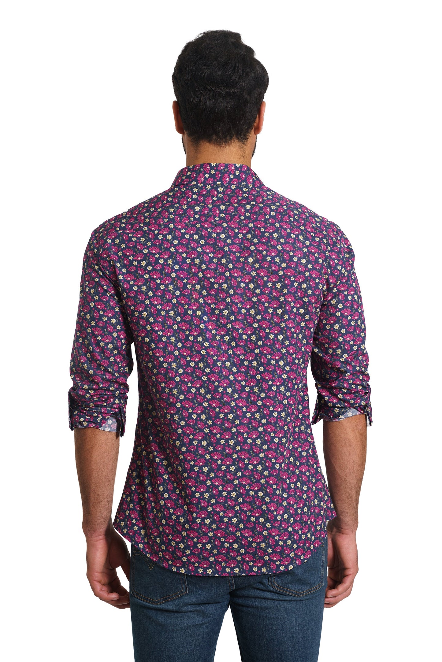 Navy Floral Long Sleeve Shirt TH-2878 Back