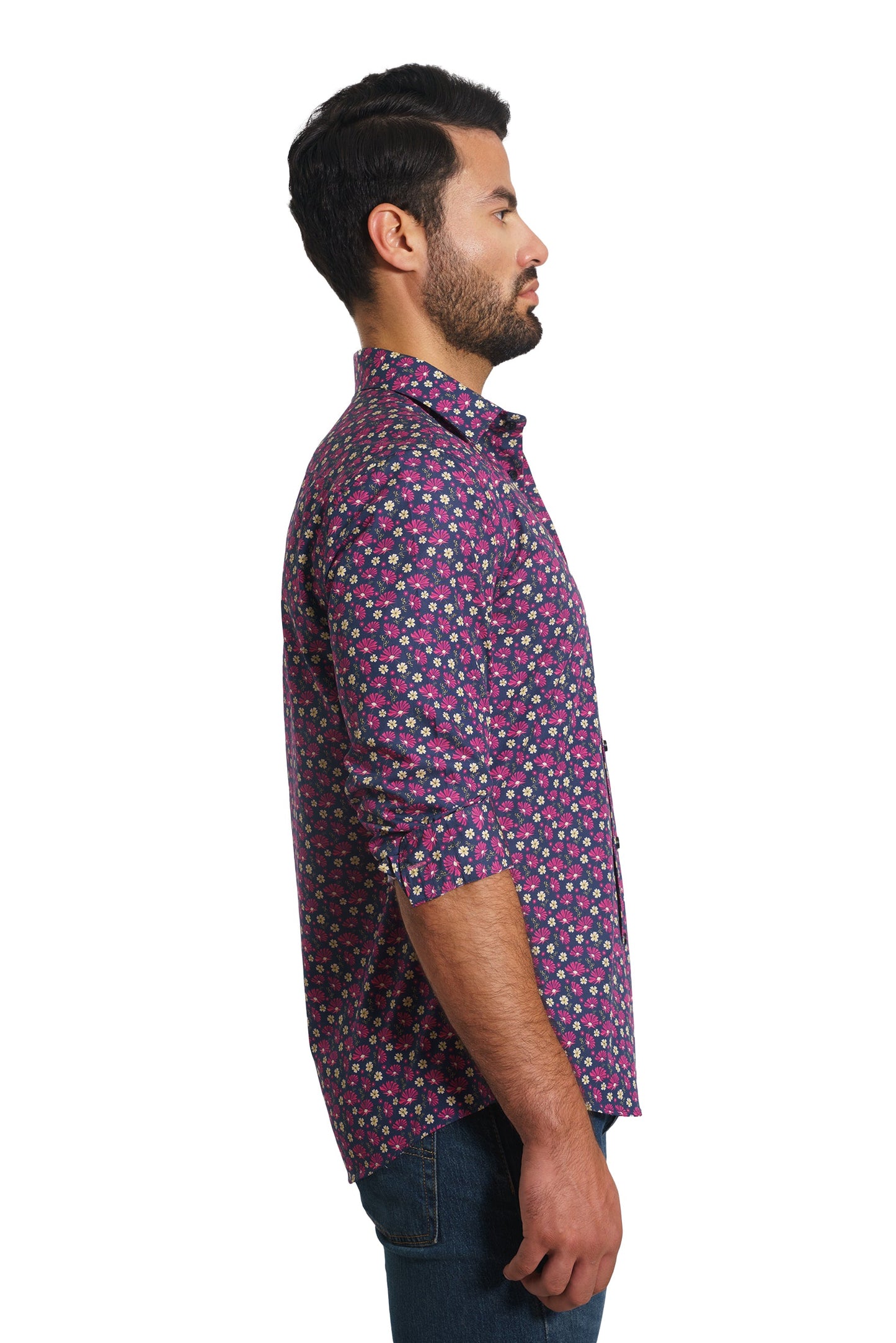 Navy Floral Long Sleeve Shirt TH-2878 Side