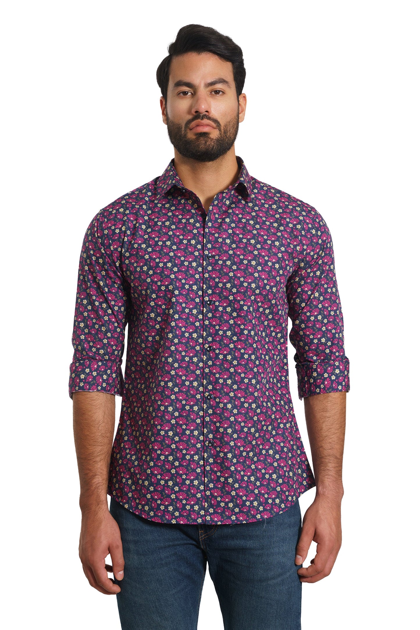 Navy Floral Long Sleeve Shirt TH-2878 Front
