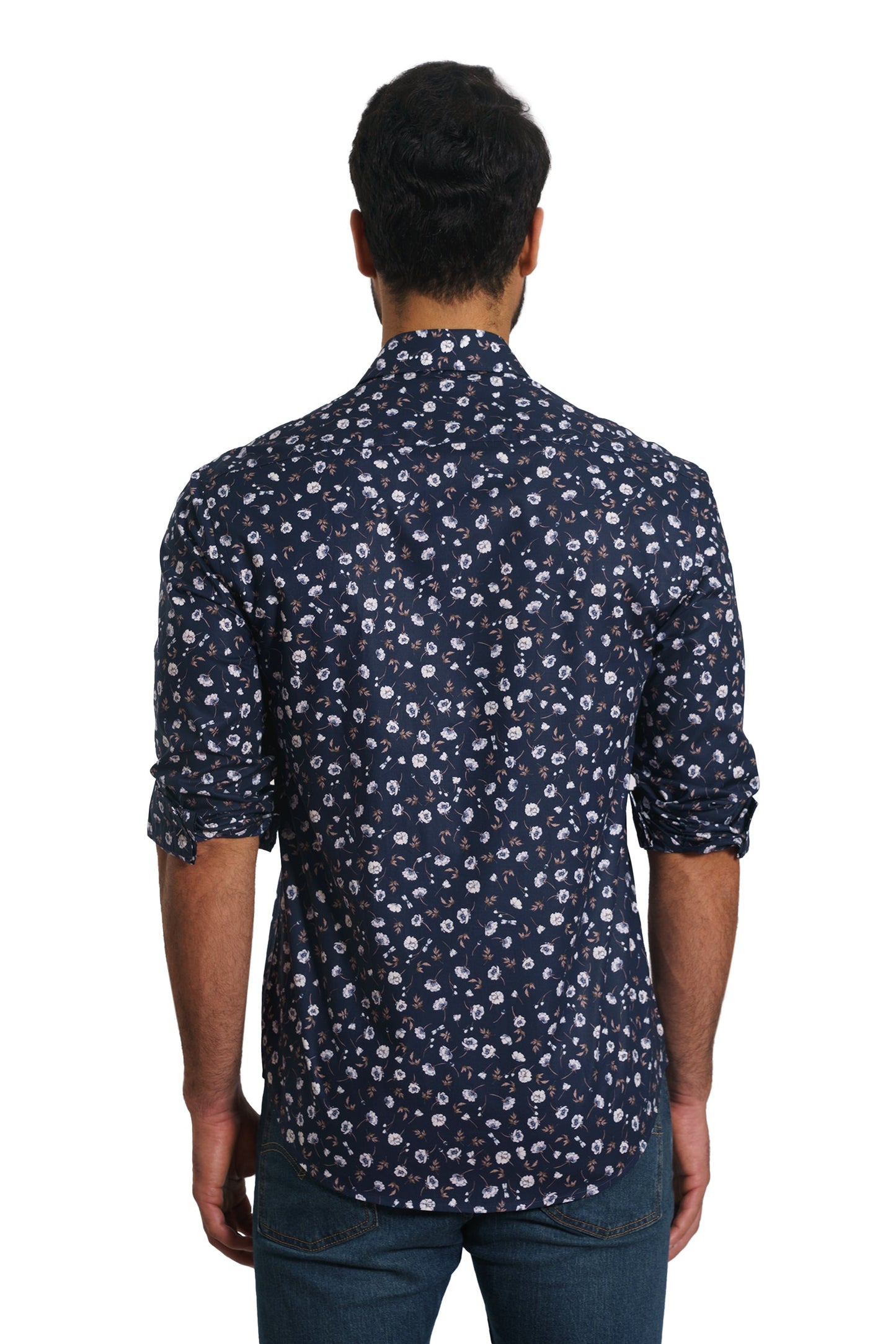 Dark Navy Floral Long Sleeve Shirt TP-7133 Back