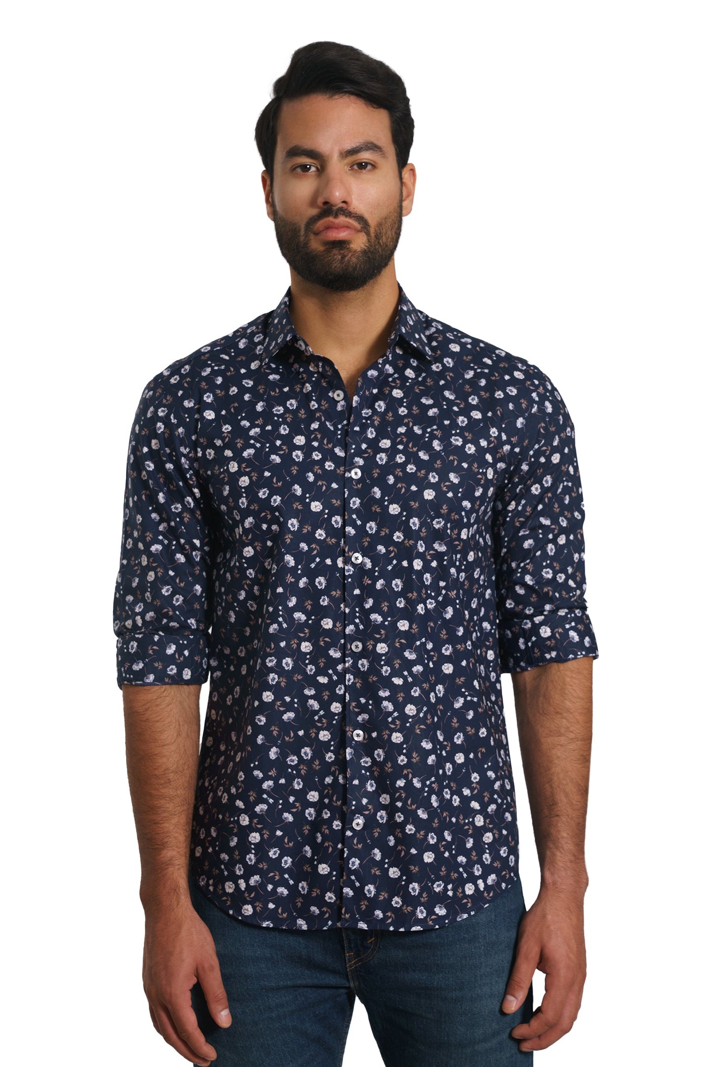 Dark Navy Floral Long Sleeve Shirt TP-7133 Front
