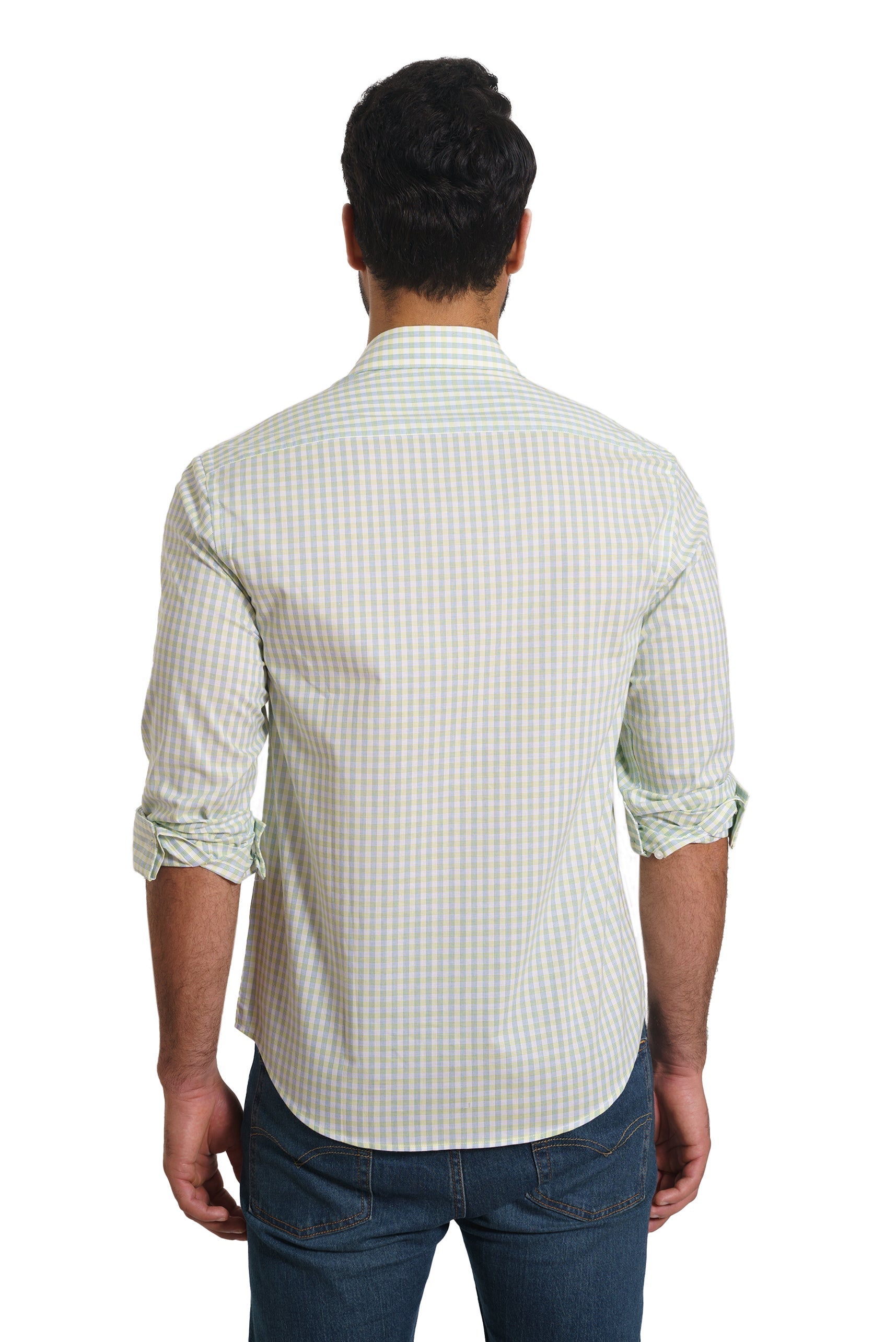 White Green Check Long Sleeve Shirt TP-7137 Back