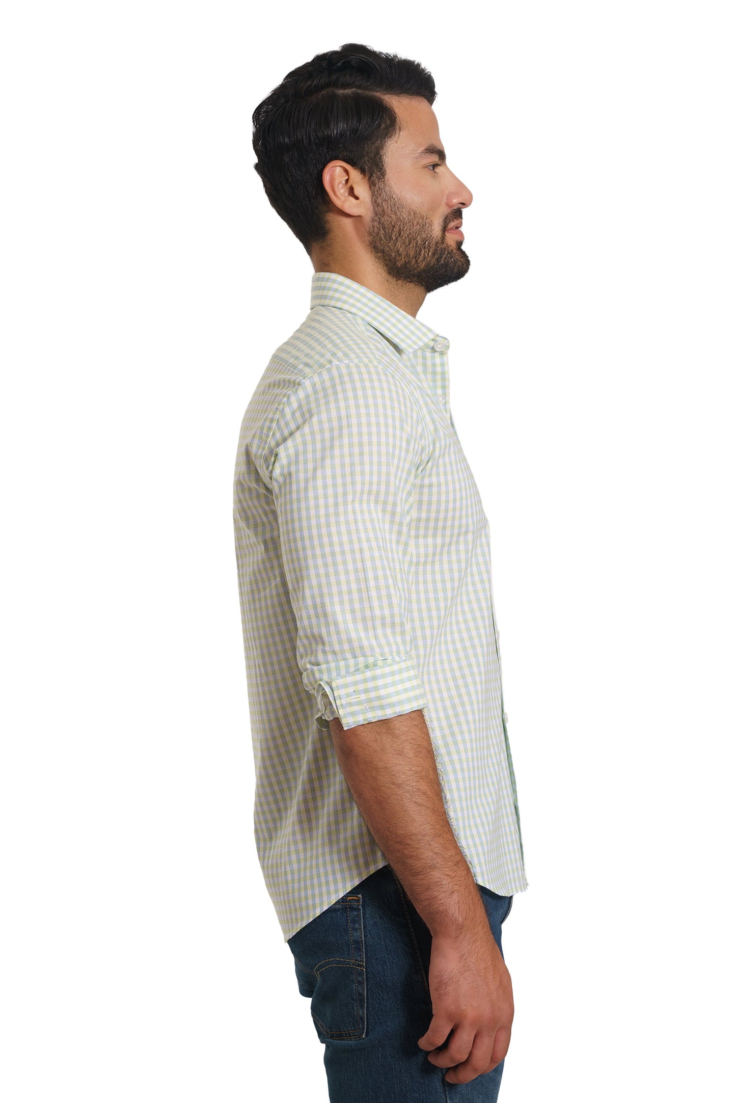 White Green Check Long Sleeve Shirt TP-7137 Side