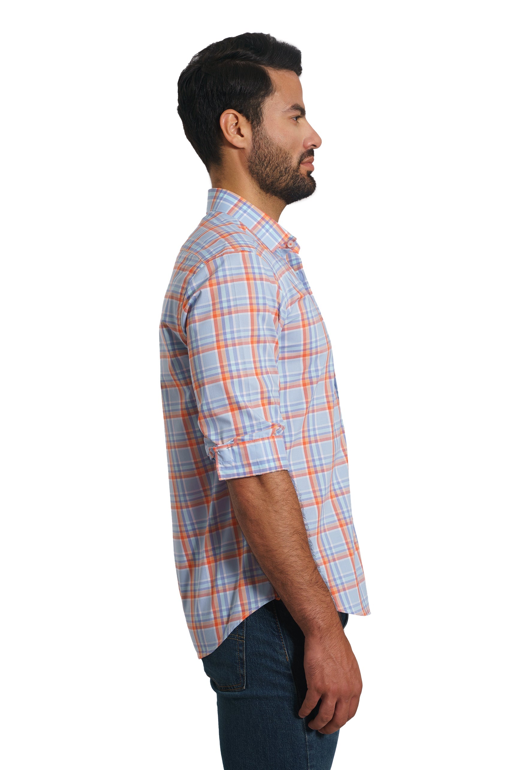 Blue Plaid Long Sleeve Shirt TP-7140 Side