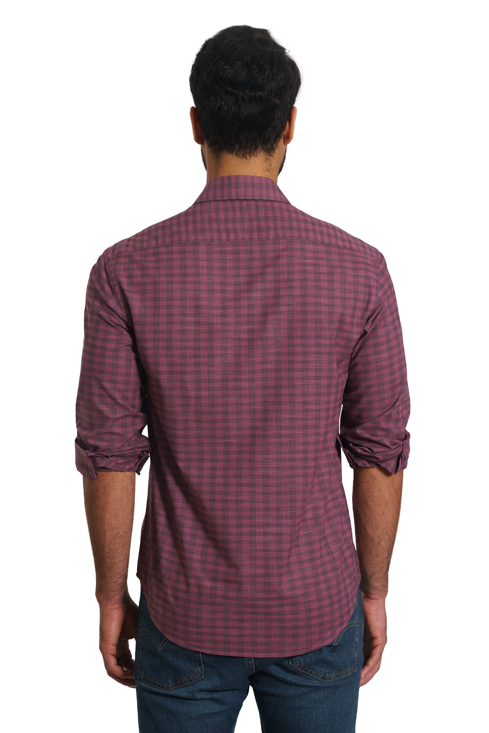 Dark Pink Plaid Long Sleeve Shirt TP-7141 Back