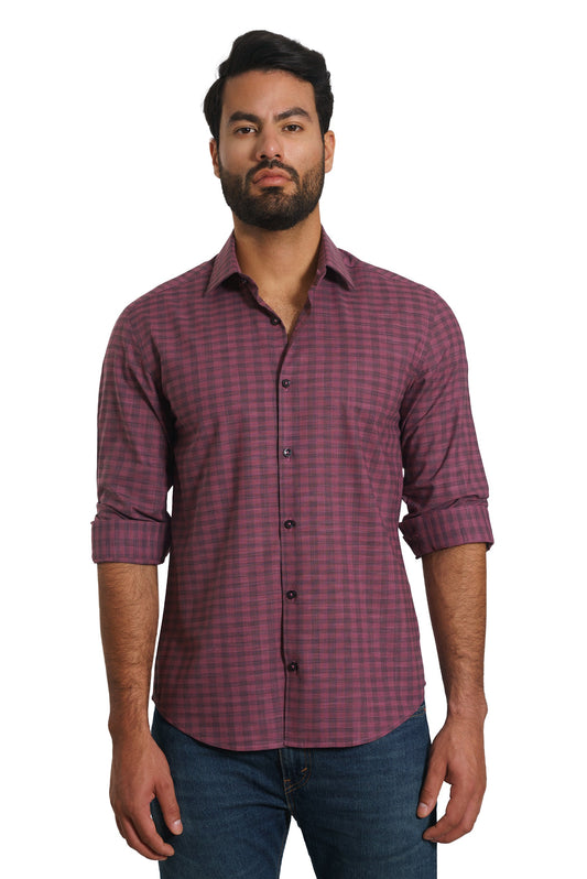 Dark Pink Plaid Long Sleeve Shirt TP-7141 Front