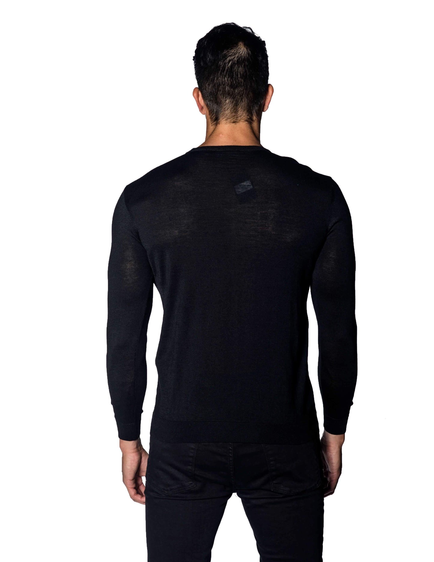 Black Sweater Crew Neck Zipper Piping for Men 1888-BK - Back - Jared Lang