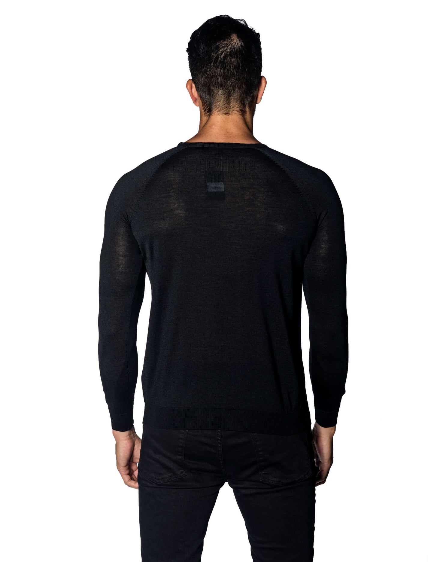 Black Sweater Crew Neck with Faux Pocket for Men 1896-BK - Back - Jared Lang