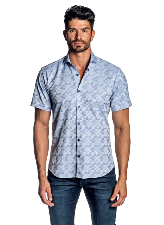 Light Blue Jacquard Short Sleeve Shirt for Men AH-ITA-T-9102-SS.