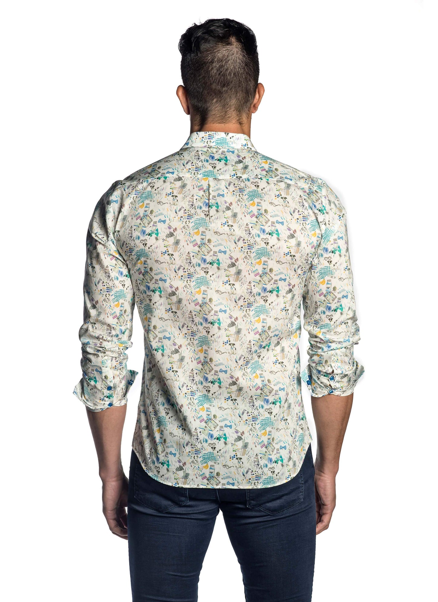 White Multicolor Printed Shirt for Men AH-T-002 - Back - Jared Lang