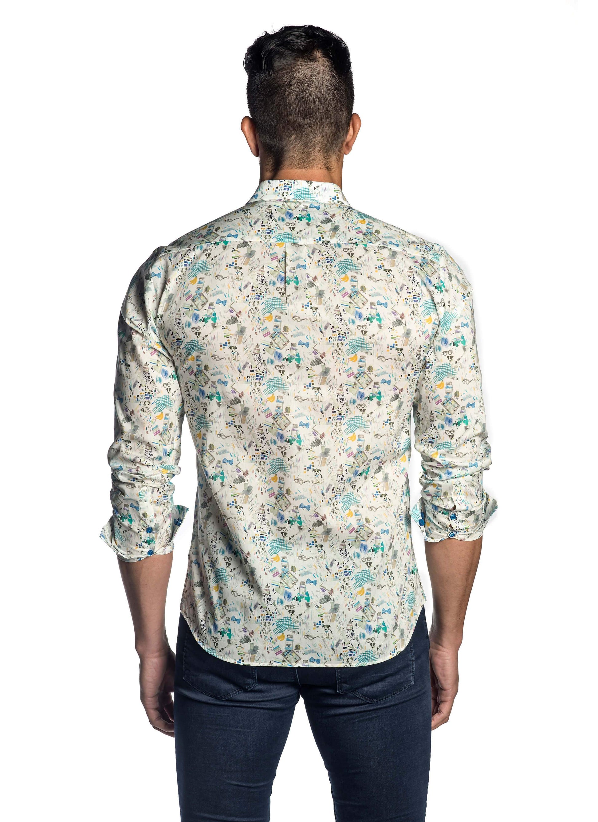 White Multicolor Printed Shirt for Men AH-T-002 - Back - Jared Lang