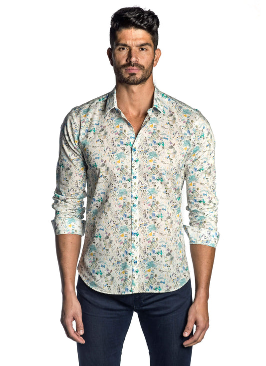 White Multicolor Printed Shirt for Men AH-T-002 - Front - Jared Lang