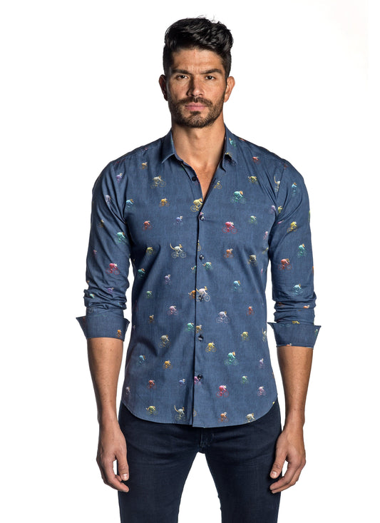 Navy Animal Bicycle Print Shirt for Men AH-T-7037.