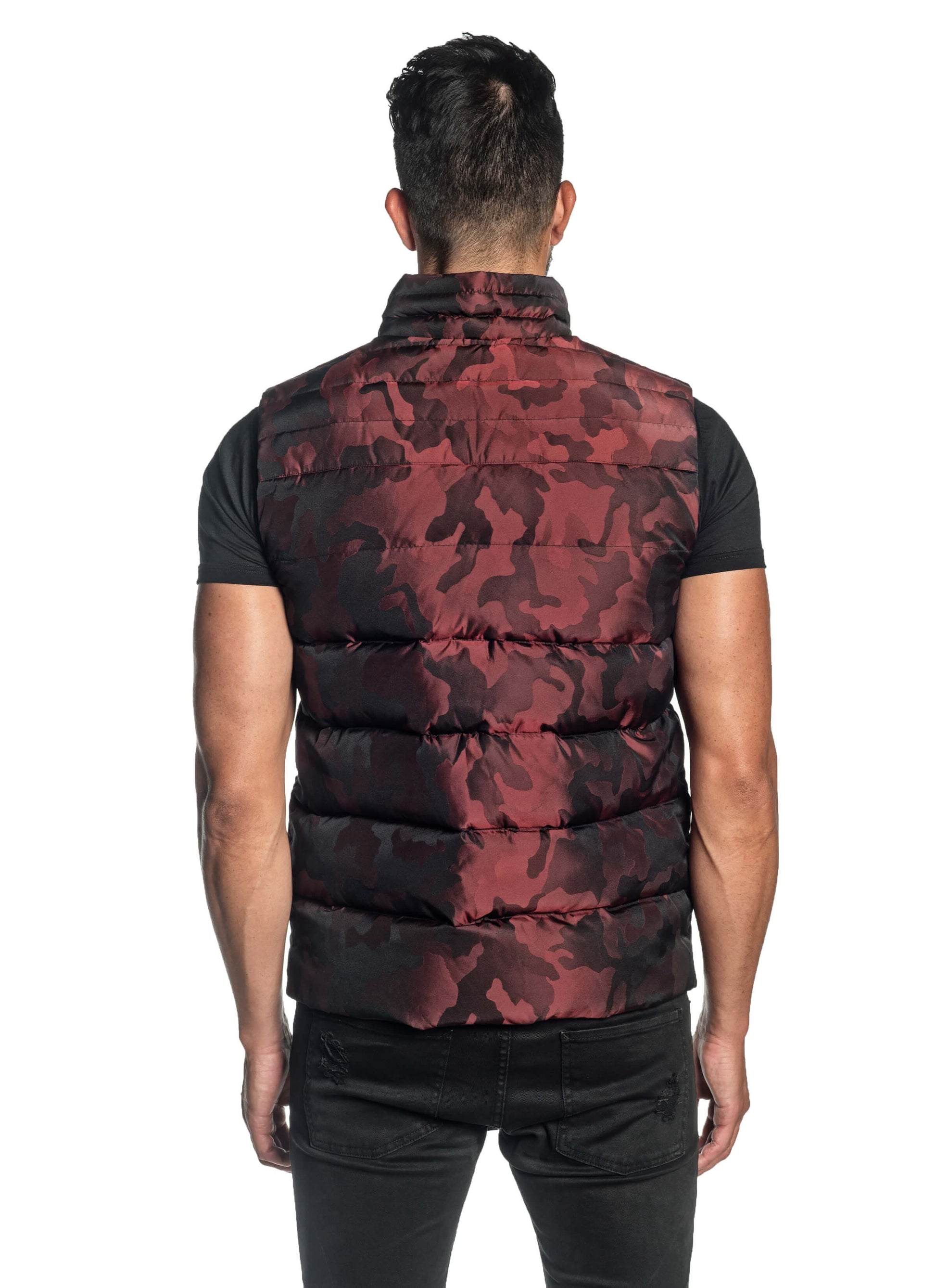 Red Camouflage Jacquard Down Vest Jacket Aspn 2D - Back - Jared Lang