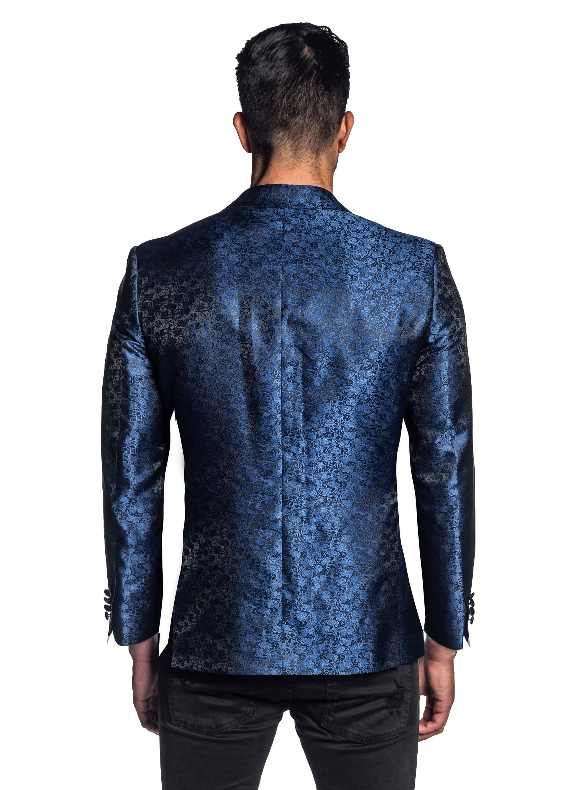 Blue Jacquard Blazer for Men JESSE-500400 - Back - Jared Lang