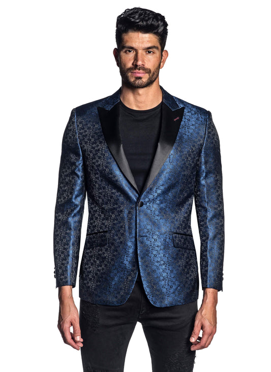 Blue Jacquard Blazer for Men JESSE-500400 - Front - Jared Lang