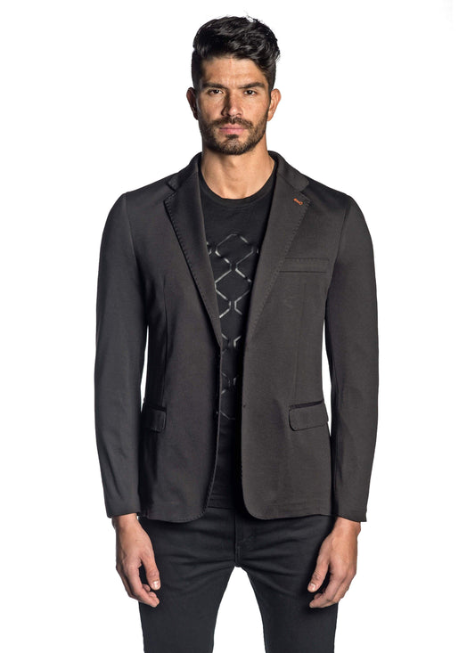 Black Solid Knit Blazer for Men LAMBO-001 - Front - Jared Lang