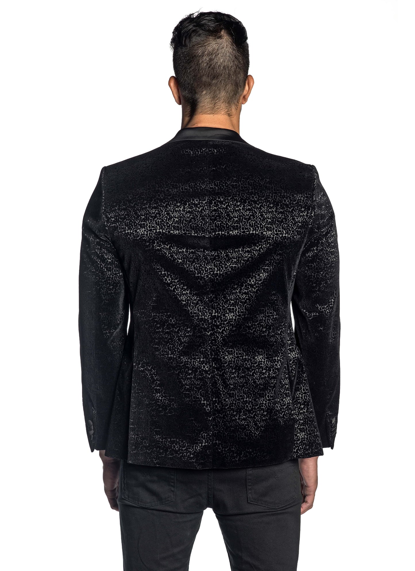 Black Flocking Blazer with Satin Lapel LAX-001 - Back - Jared Lang