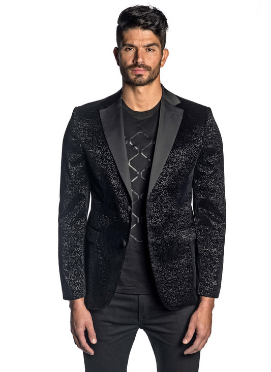 Black Flocking Blazer with Satin Lapel LAX-001 - Front - Jared Lang