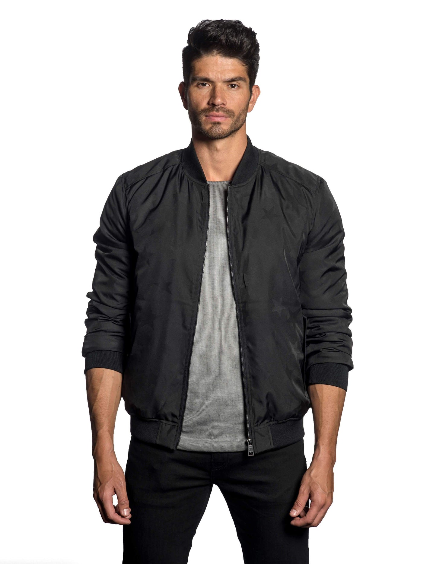 Black Jacquard Stars Bomber Jacket New York 3 - Front - Jared Lang