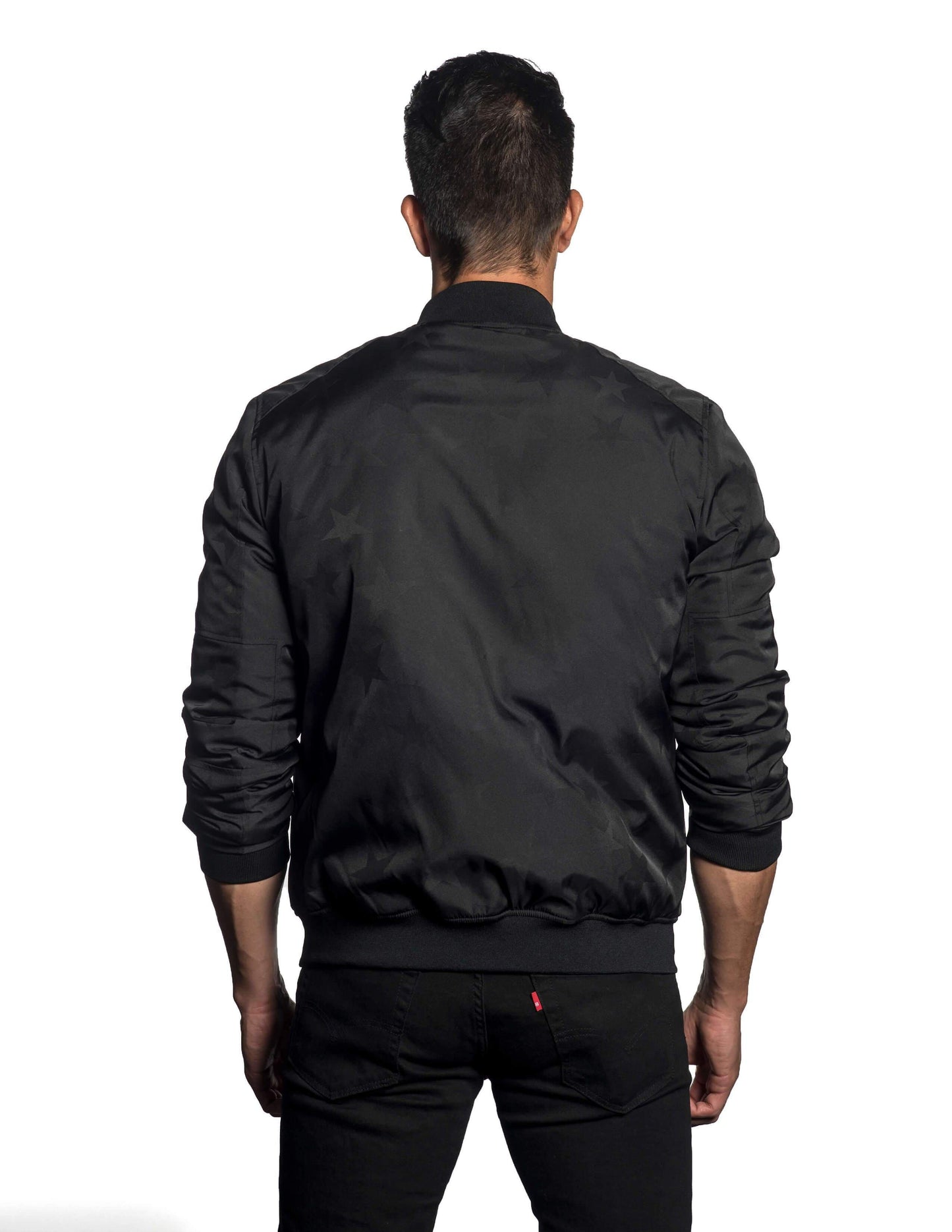 Black Jacquard Stars Bomber Jacket New York 3 - Back - Jared Lang