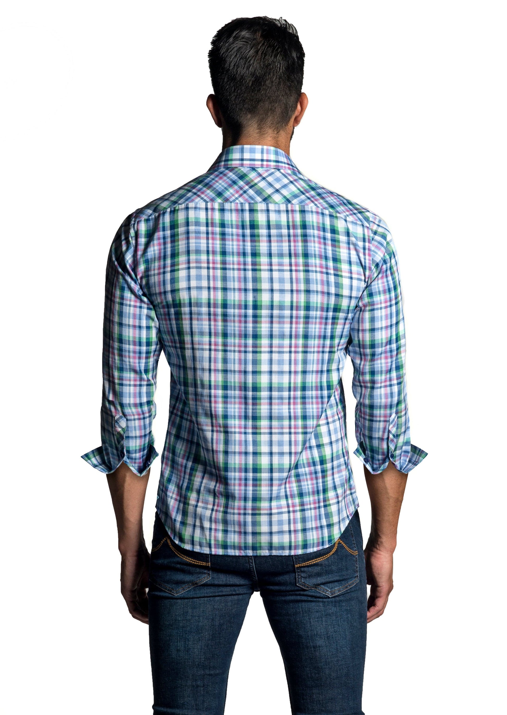 White - Blue Long Sleeve Shirt OT-6661 - Back - Jared Lang