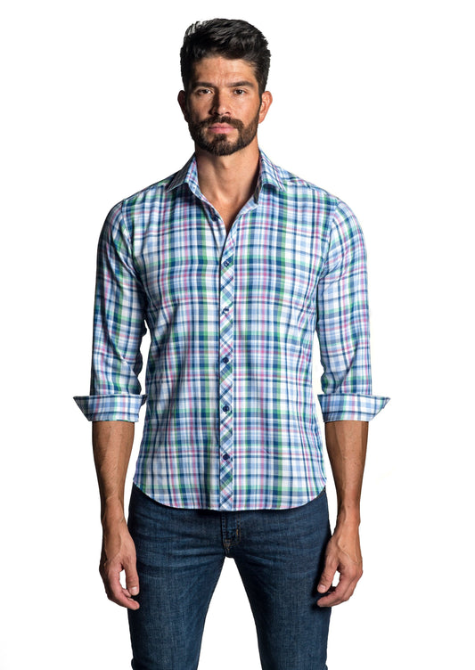 White - Blue Long Sleeve Shirt OT-6661 - Front - Jared Lang