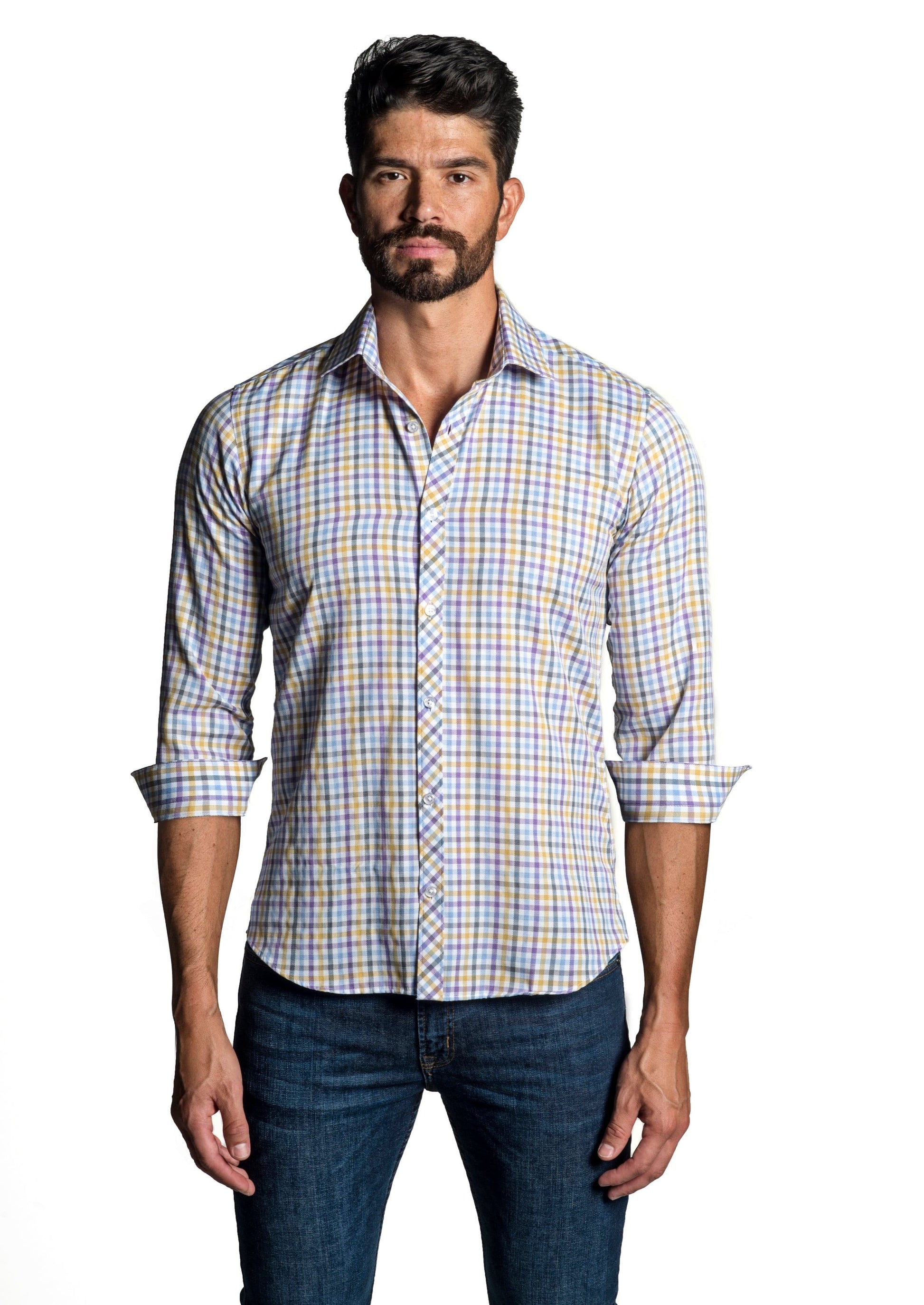 White - Purple Long Sleeve Shirt OT-6663 - Front - Jared Lang