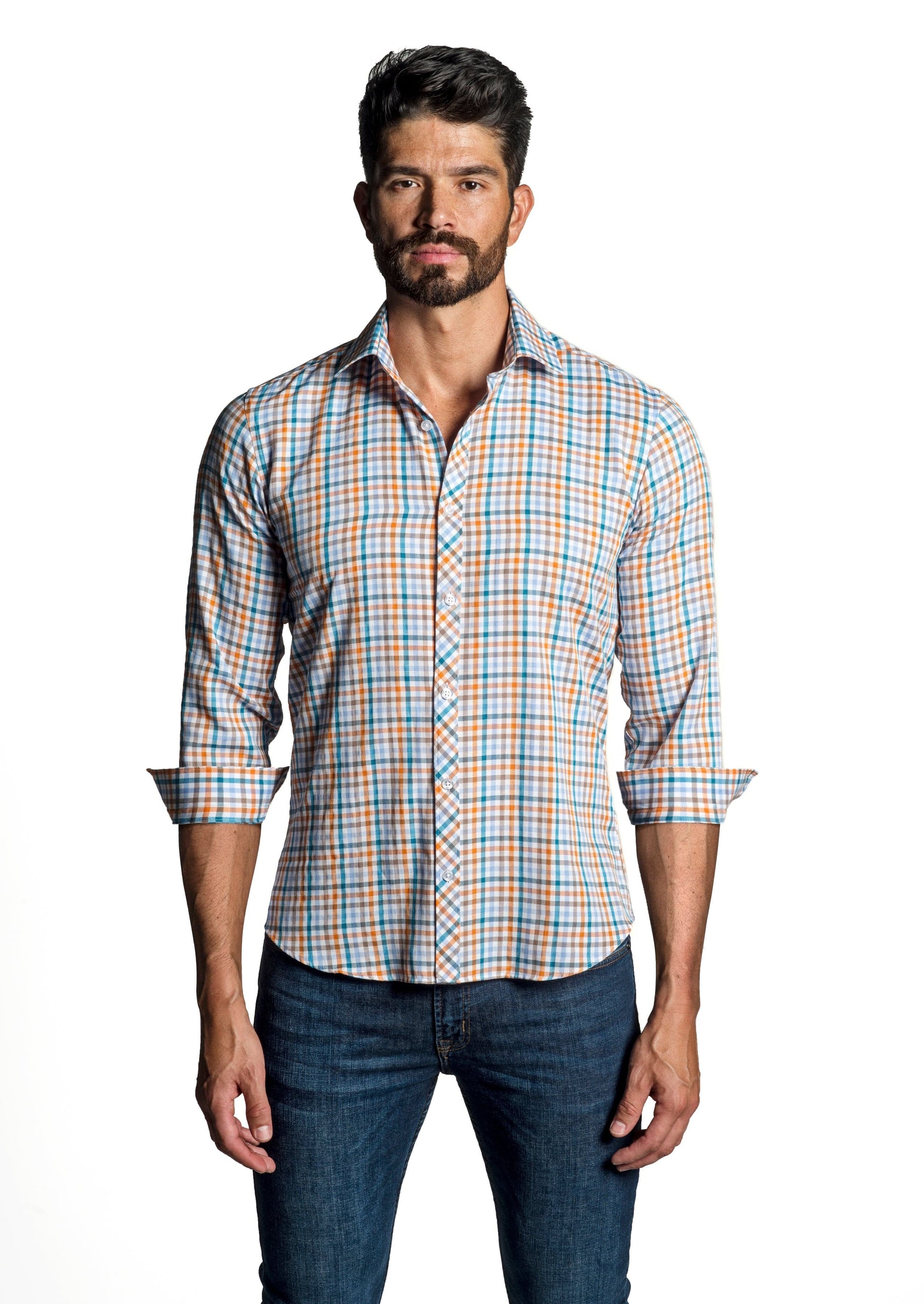 White - Orange Long Sleeve Shirt OT-6664 - Front - Jared Lang