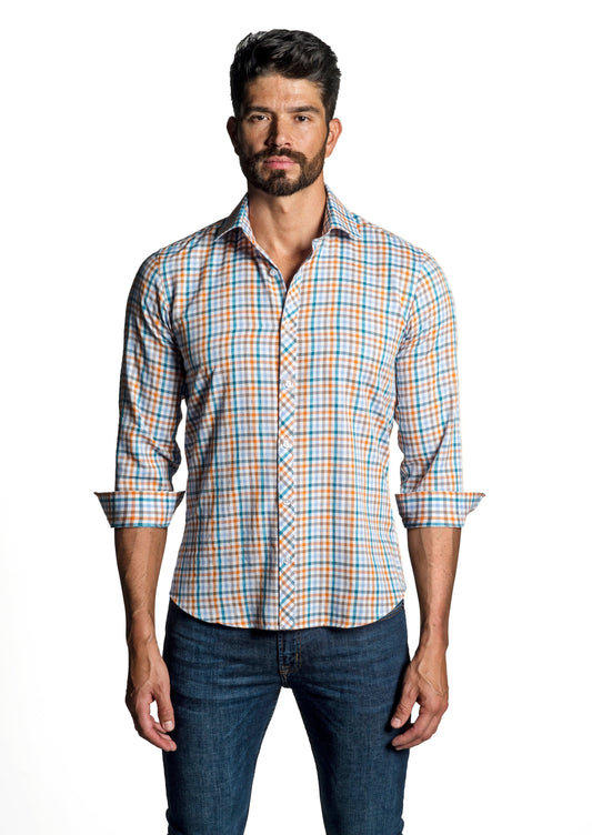 White - Orange Long Sleeve Shirt OT-6664 - Front - Jared Lang