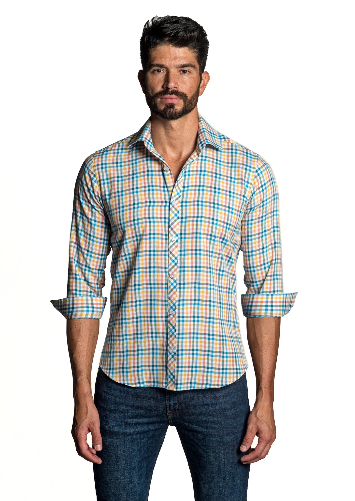 White - Yellow Long Sleeve Shirt OT-6665 - Front - Jared Lang