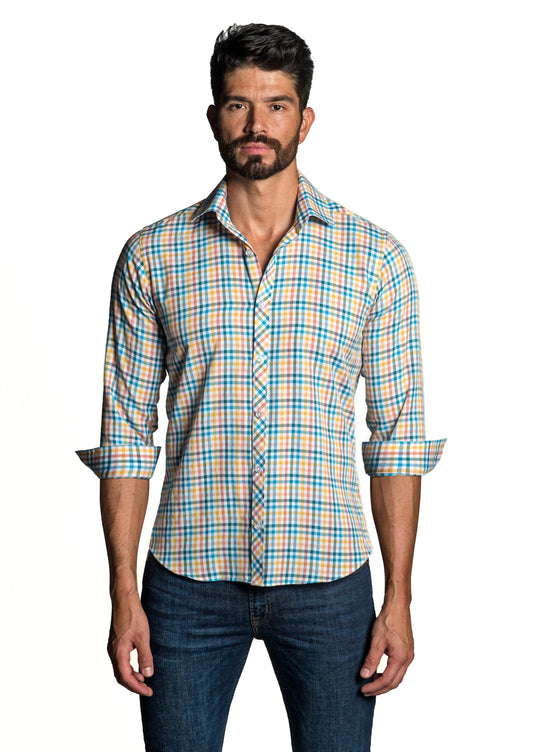 White - Yellow Long Sleeve Shirt OT-6665 - Front - Jared Lang