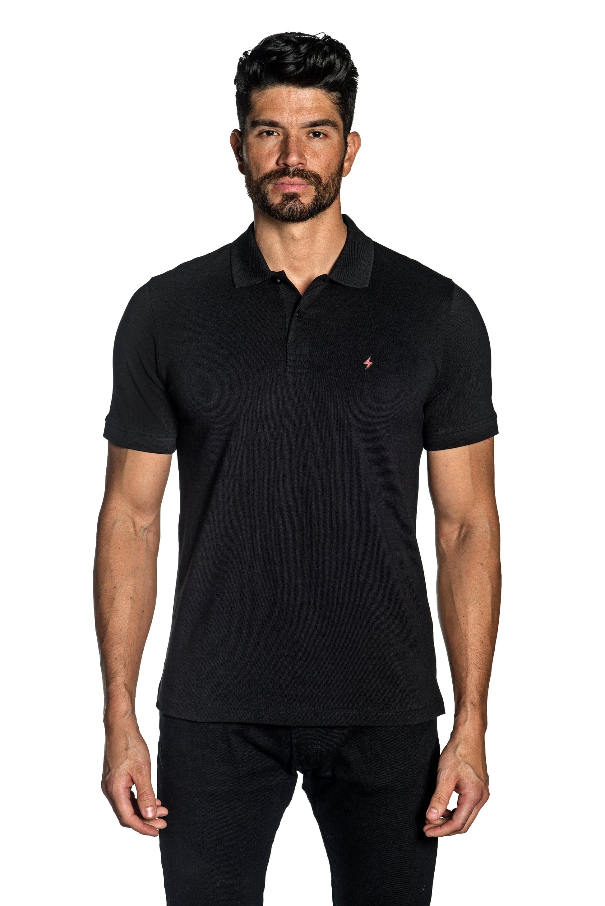 Black Mens Polo With Lightning Embroidery P-39.