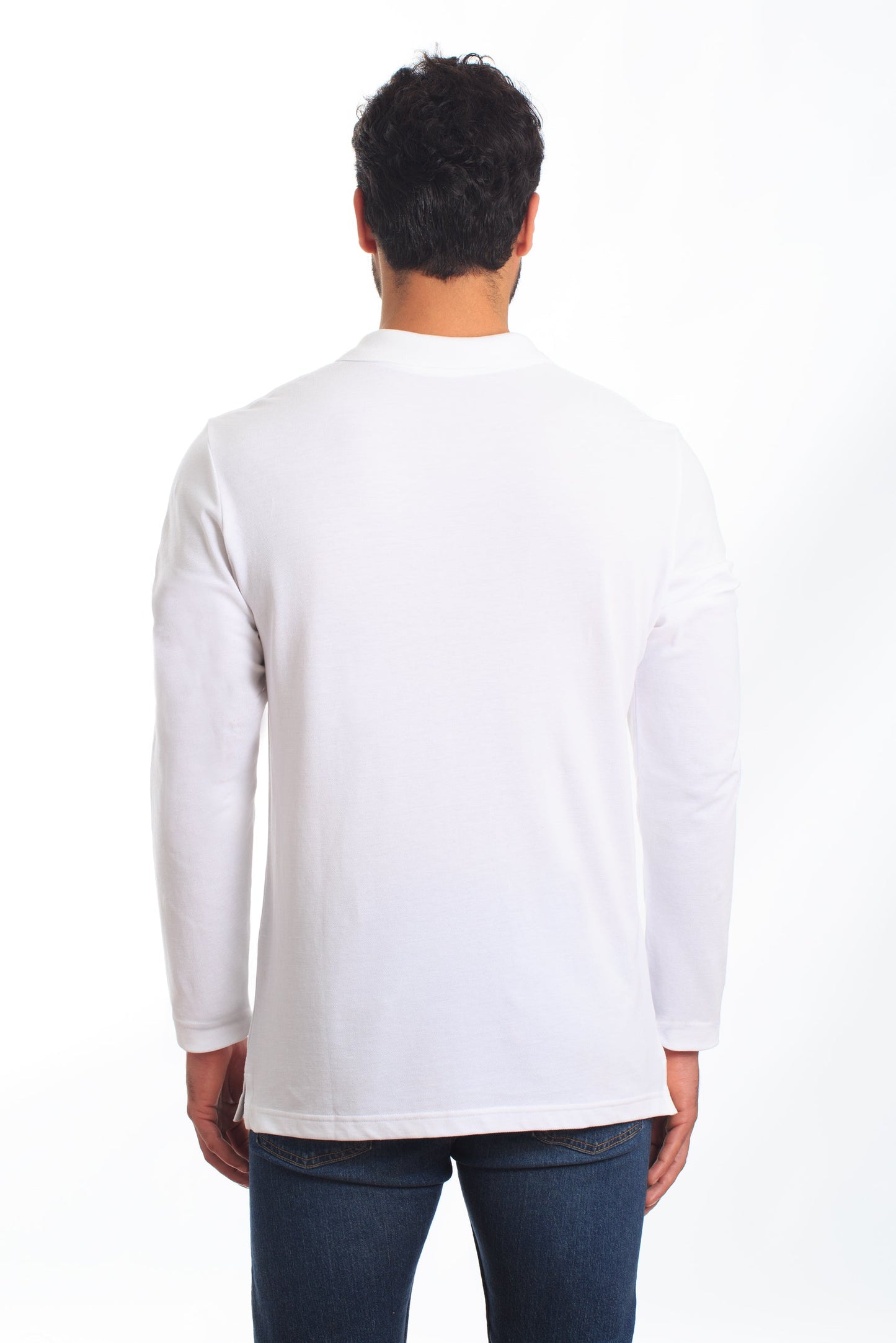 White Long Sleeve Polo PL-104 Back