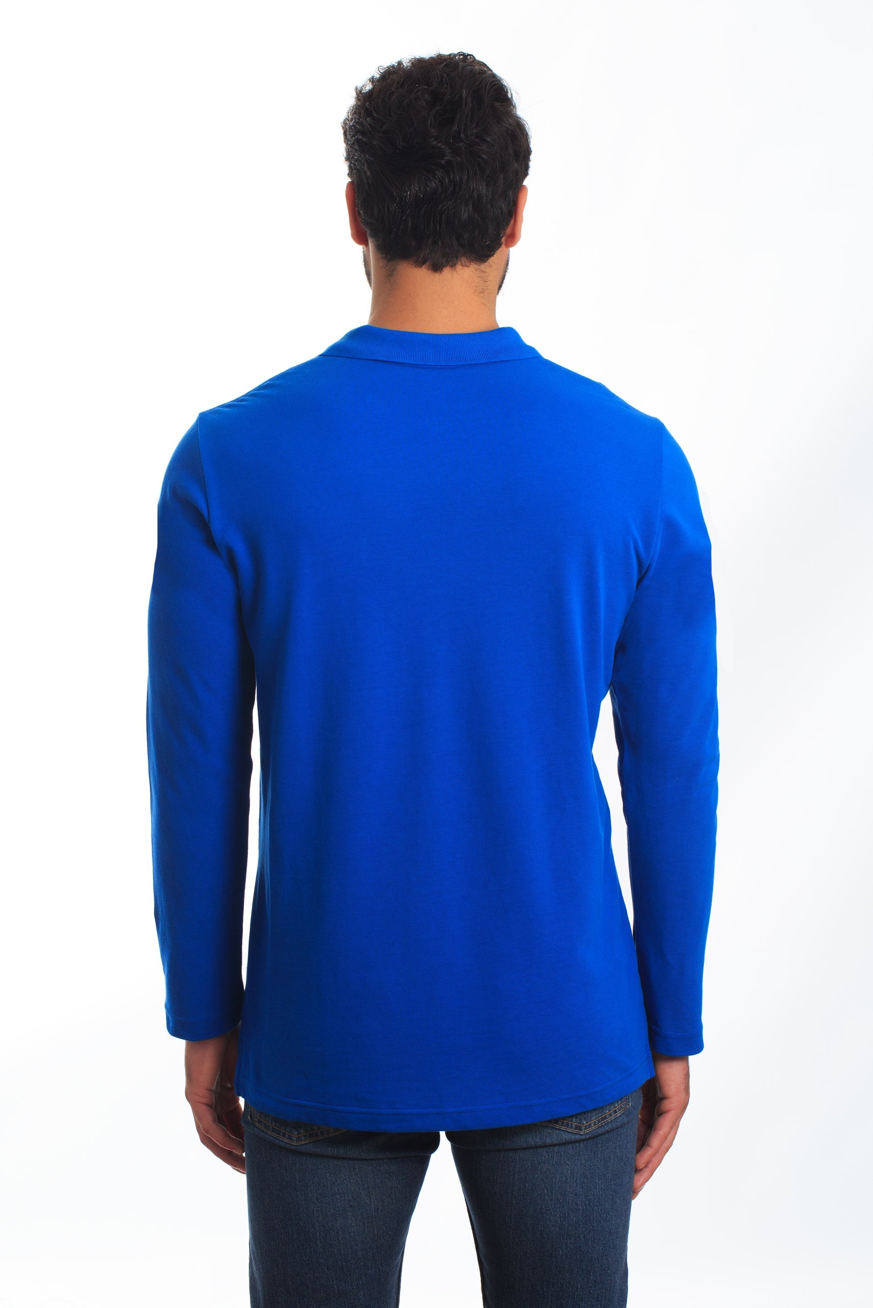 Blue Long Sleeve Polo PL-105 Back