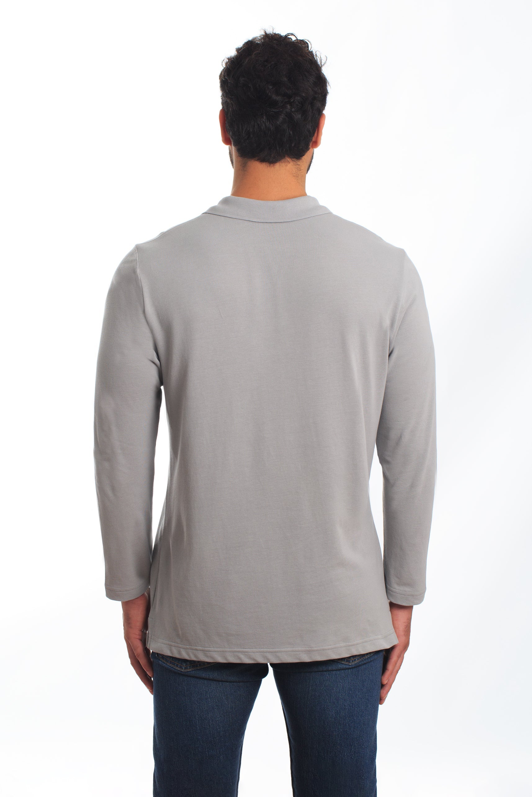 Grey Long Sleeve Polo PL-106 Back
