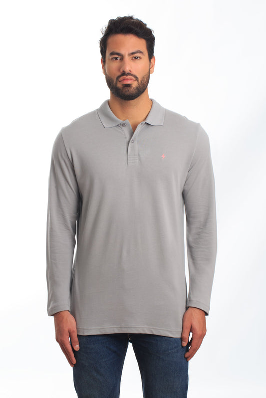 Grey Long Sleeve Polo PL-106 Front