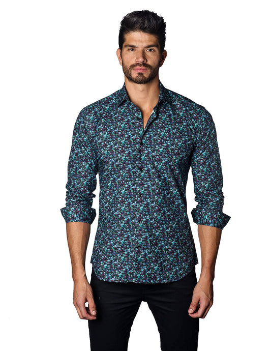 Navy Berries Print Shirt for Men T-3042 - Front - Jared Lang
