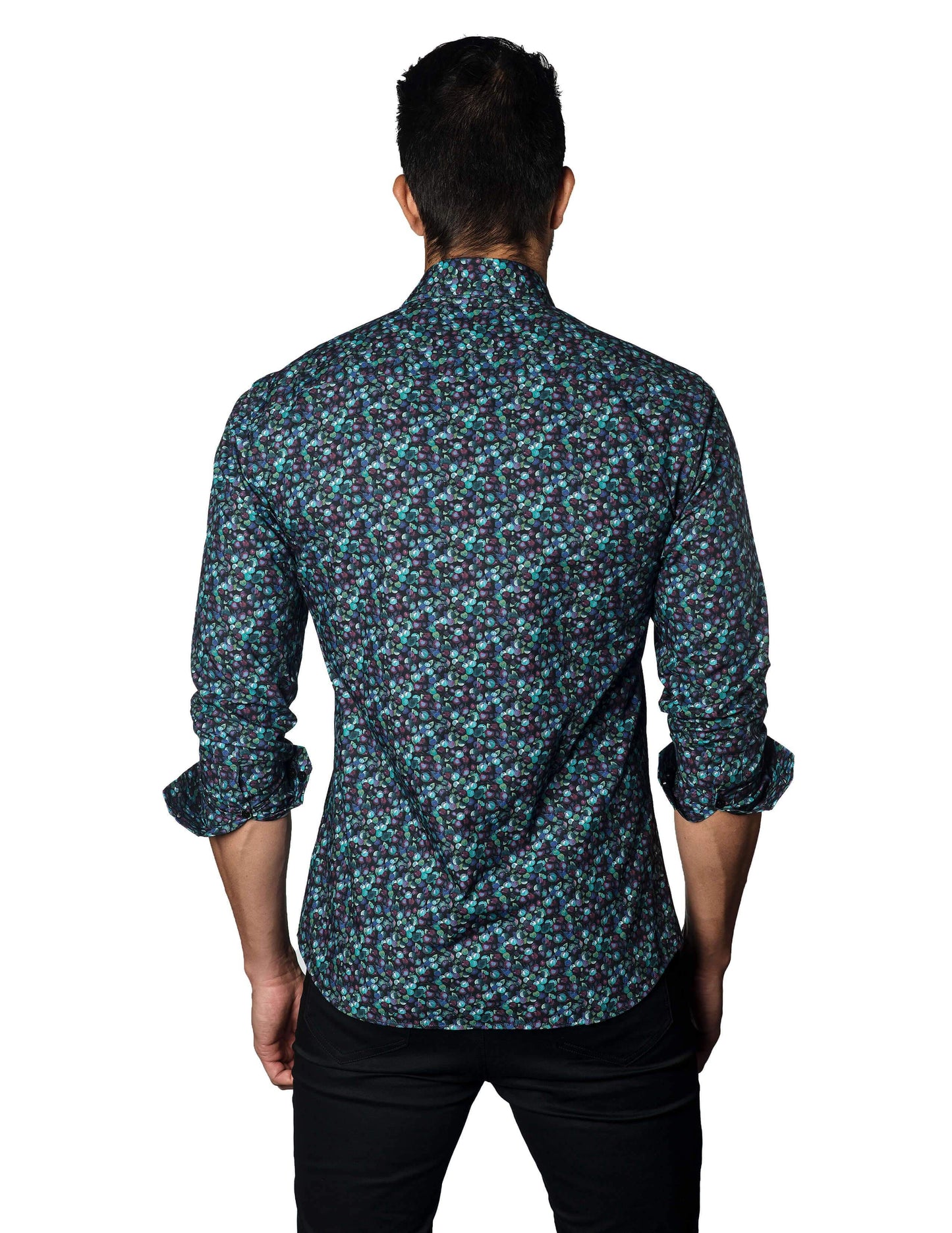 Navy Berries Print Shirt for Men T-3042 - Back - Jared Lang
