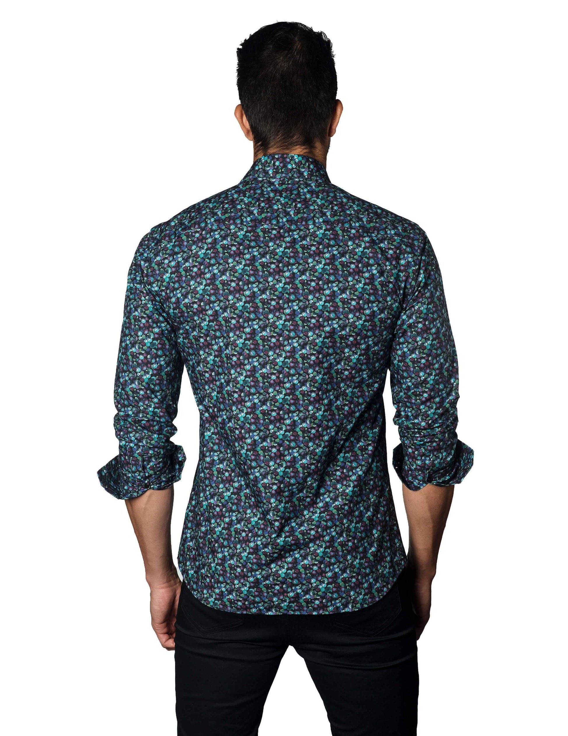 Navy Berries Print Shirt for Men T-3042 - Back - Jared Lang