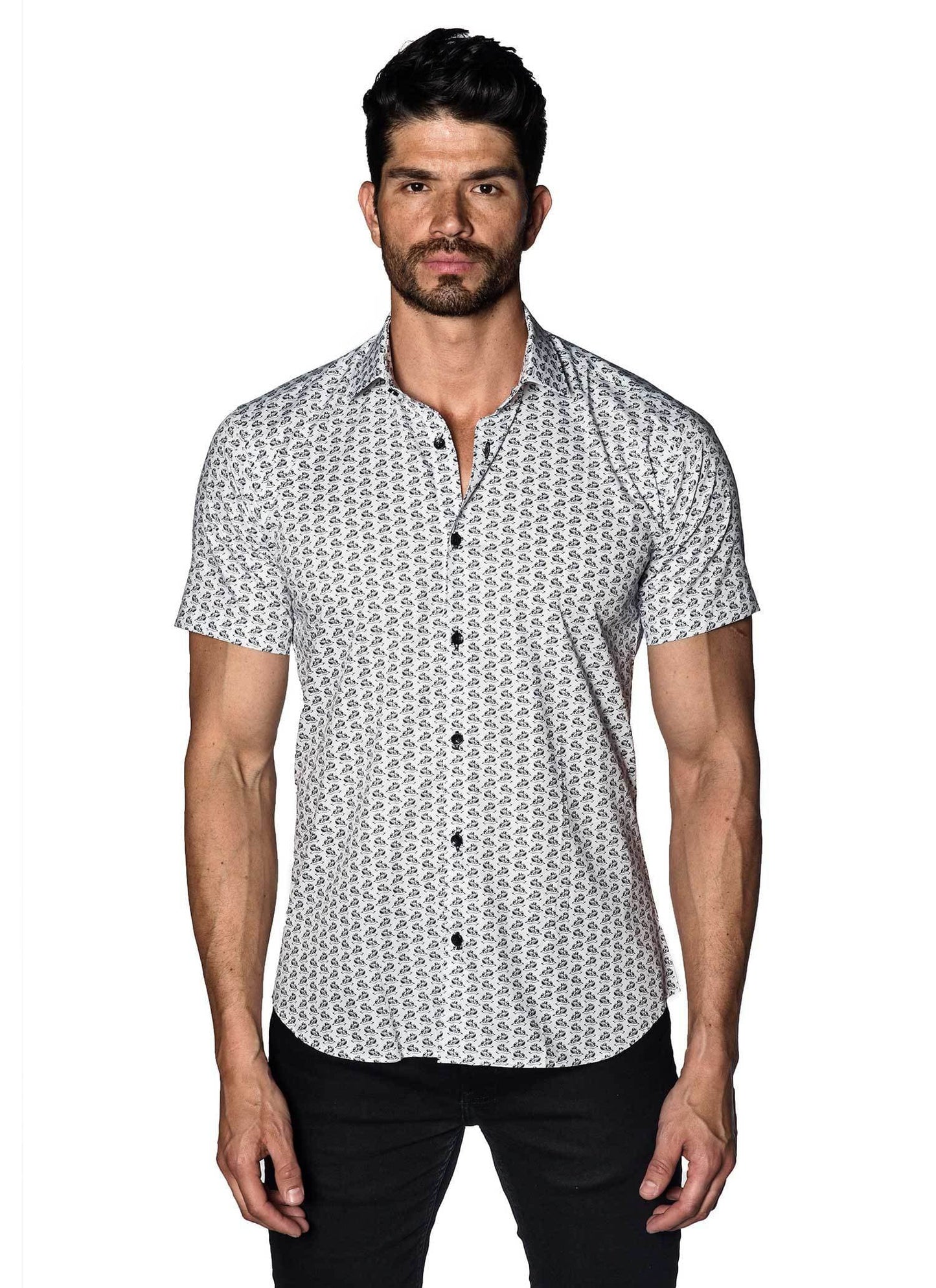 White and Black Bank Robber Shirt for Men T-5117-SS - Jared Lang