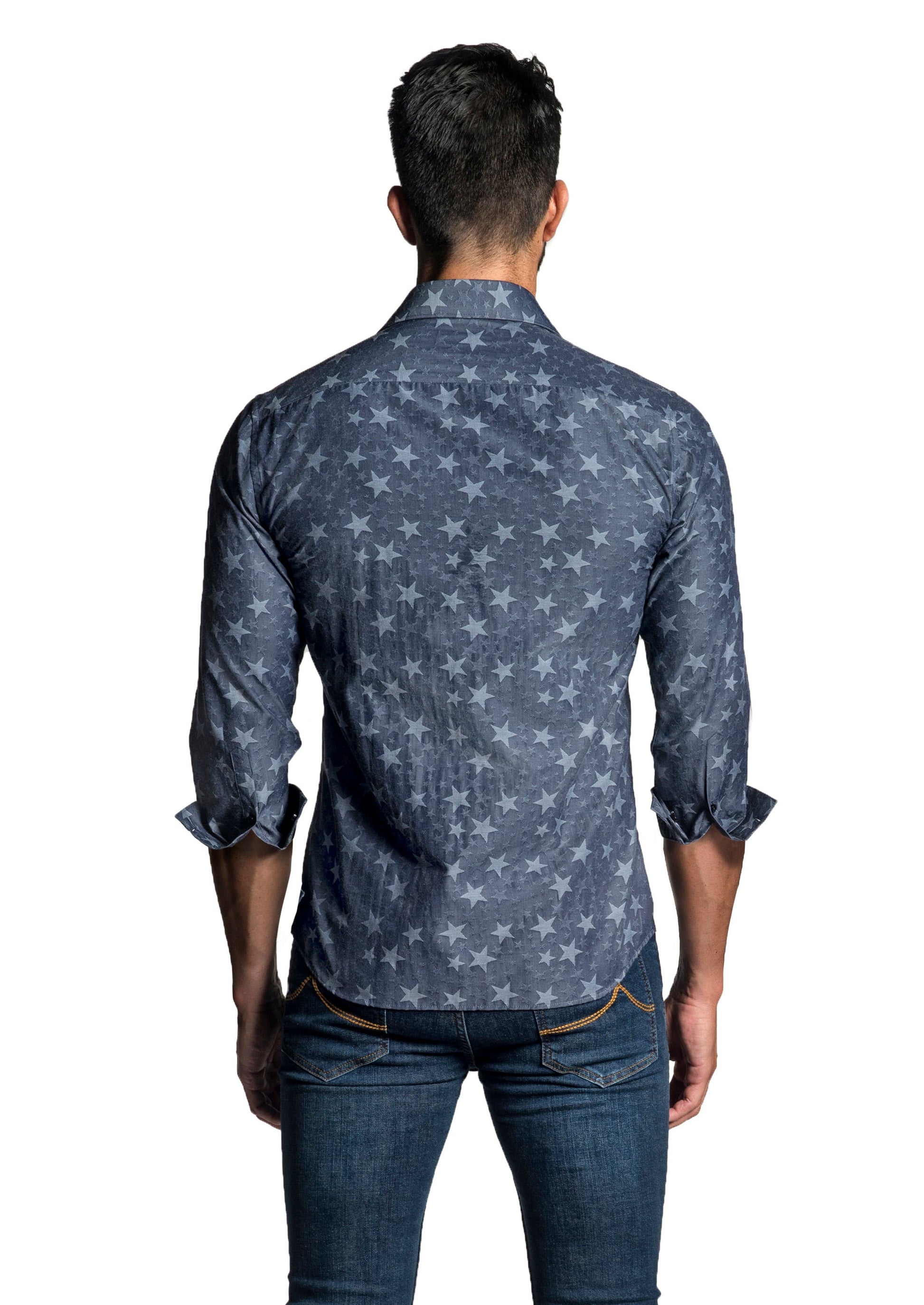 Dark Denim Blue Long Sleeve Shirt T-6647 - Back - Jared Lang