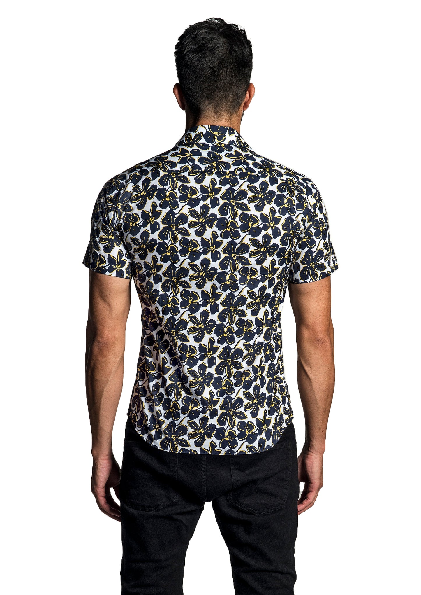 White - Navy Short Sleeve Shirt T-6671SS - Back - Jared Lang