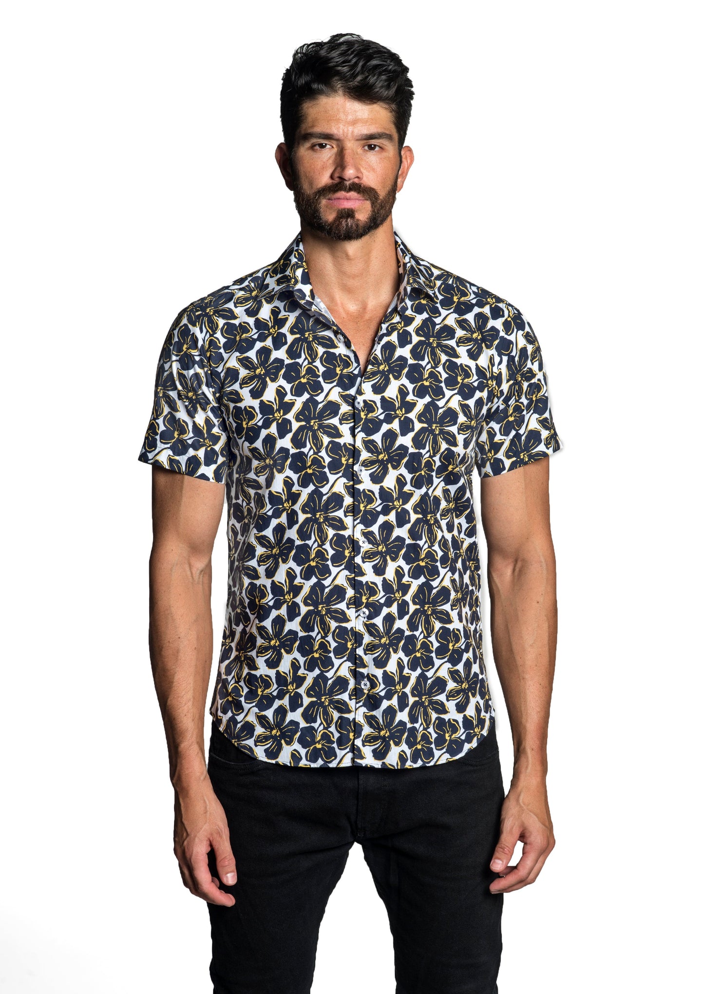 White - Navy Short Sleeve Shirt T-6671SS - Front - Jared Lang