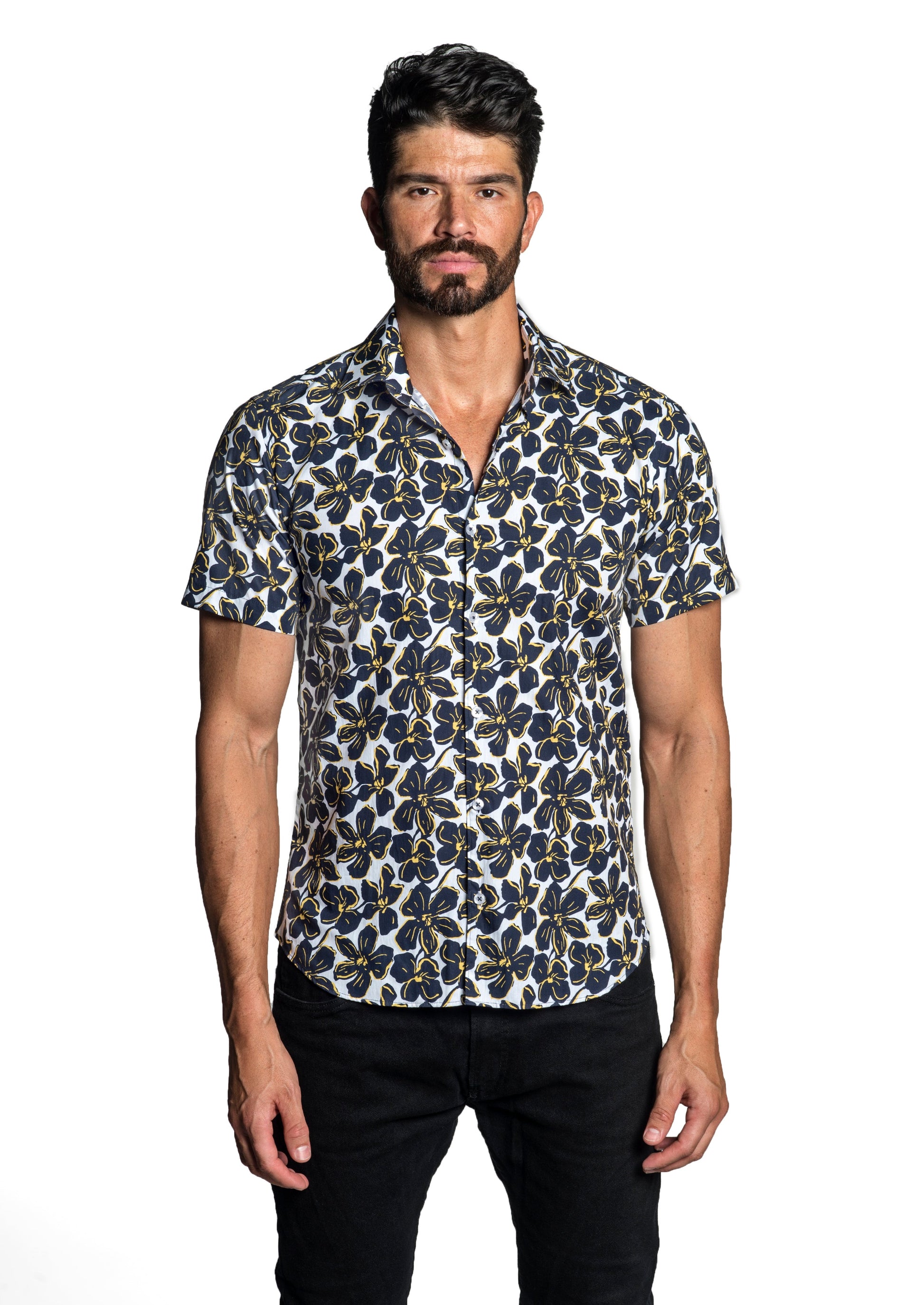 White - Navy Short Sleeve Shirt T-6671SS - Front - Jared Lang